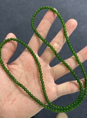 卡4mm天然和田玉碧玉菠菜绿圆珠项链170颗四圈手串巴基斯坦老坑料