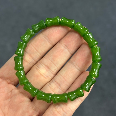 卡8mm 天然和田玉碧玉巴基斯坦料辣绿竹节手串正品保障支持复检