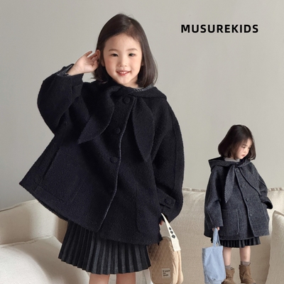 绑带兔耳斗篷款女童双面穿大衣