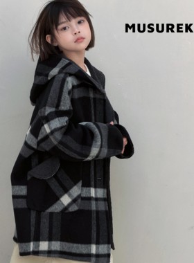 秋冬中大童双面羊绒连帽大衣