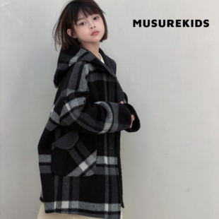 松弛感儿童双面羊绒大衣中大童连帽韩版男童女童秋冬两面穿外套