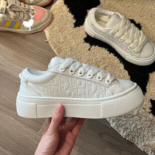 香港专柜~高品质b33同款字母提花小白鞋男女真皮厚底休闲圆头板鞋