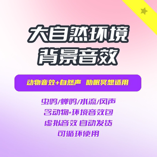 大自然环境背景音效动物自然声助眠冥想虫鸣蝉鸣水流风声可循环