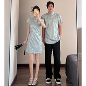 情侣装 夏装 国风改良旗袍穿搭结婚高级感短袖 新中式 套装 一裙一衣潮