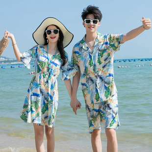 沙滩情侣装海边度假套装三亚蜜月穿搭裙子显瘦泰国旅游大码衣服