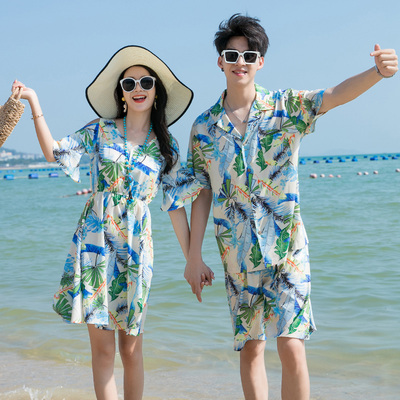 沙滩情侣装海边度假套装三亚蜜月穿搭裙子显瘦泰国旅游大码衣服