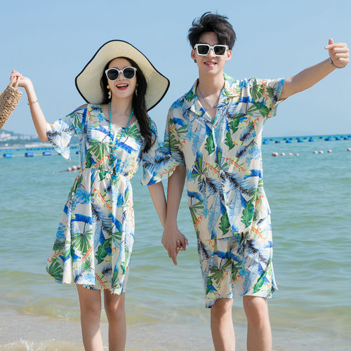 沙滩情侣装海边度假套装三亚蜜月穿搭裙子显瘦泰国旅游大码衣服