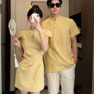 新中式情侣装夏装国风改良旗袍盘扣连衣裙新年唐装衣服2026春节