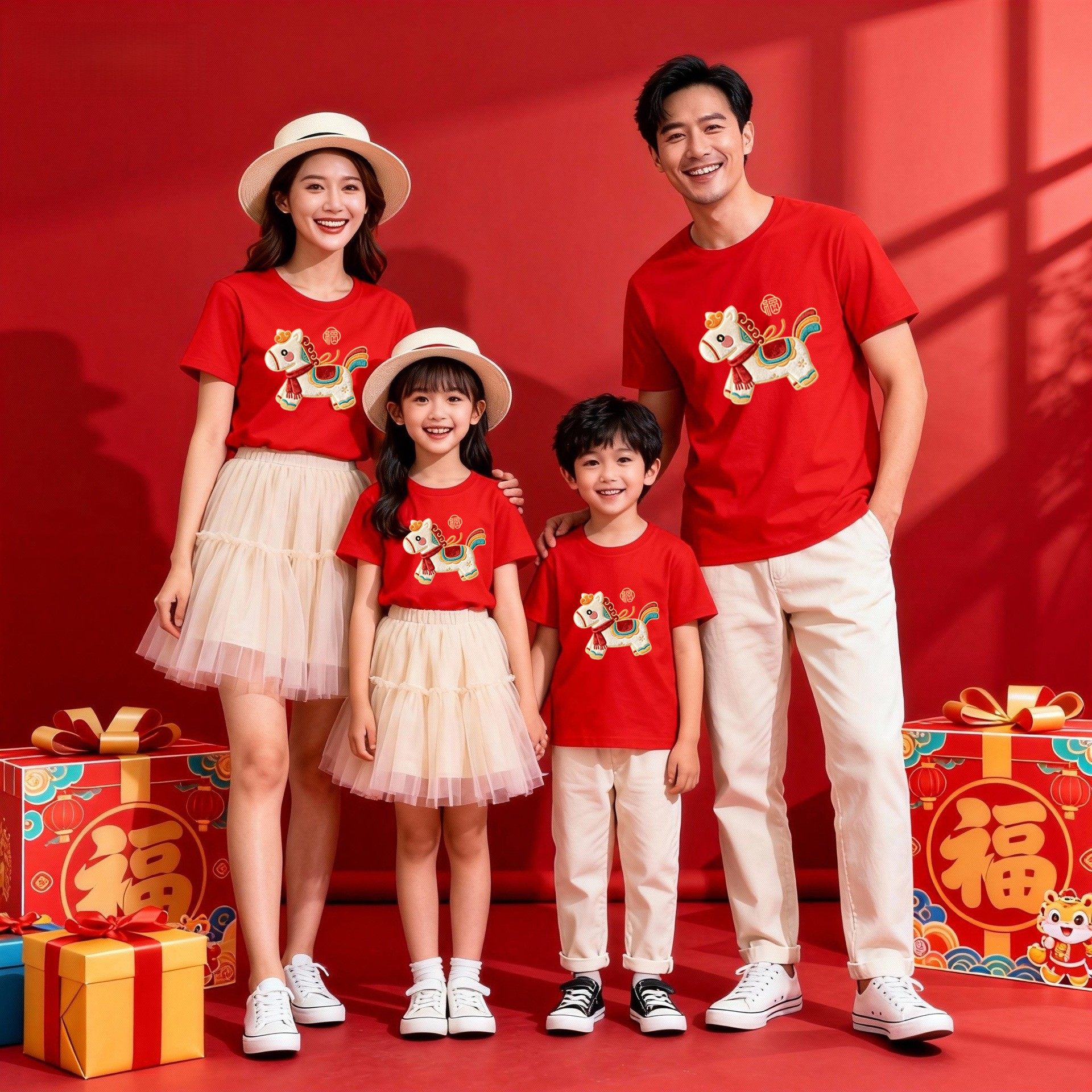 新年2026春节马年红色短袖T恤纯棉拜年男女全家装本命年衣服,女装/女士精品,T恤,淘宝优惠券,粉丝福利购,淘宝优惠卷