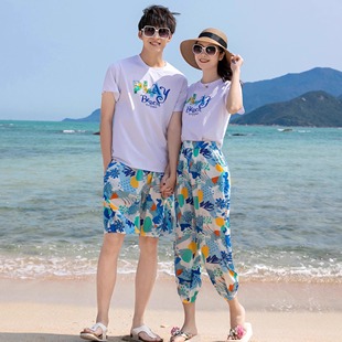 2025新款情侣装夏装套装T恤沙滩裤套装海边度假旅游拍照衣服