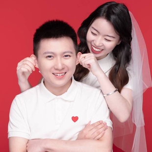 结婚登记照情侣装夏季短袖领证白色T恤衬衫拍证件照衣服订婚裙子