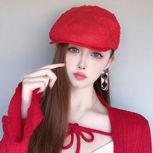女士网纱花朵贝雷帽韩版 时尚 鸭舌帽逛街凹造型前进帽子 新款 春夏季