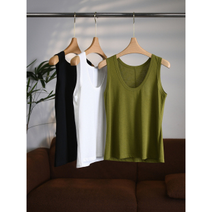 颖颖家极简进口棉涤纶混纺U领后中缝线显瘦百搭打底外穿背心W2074