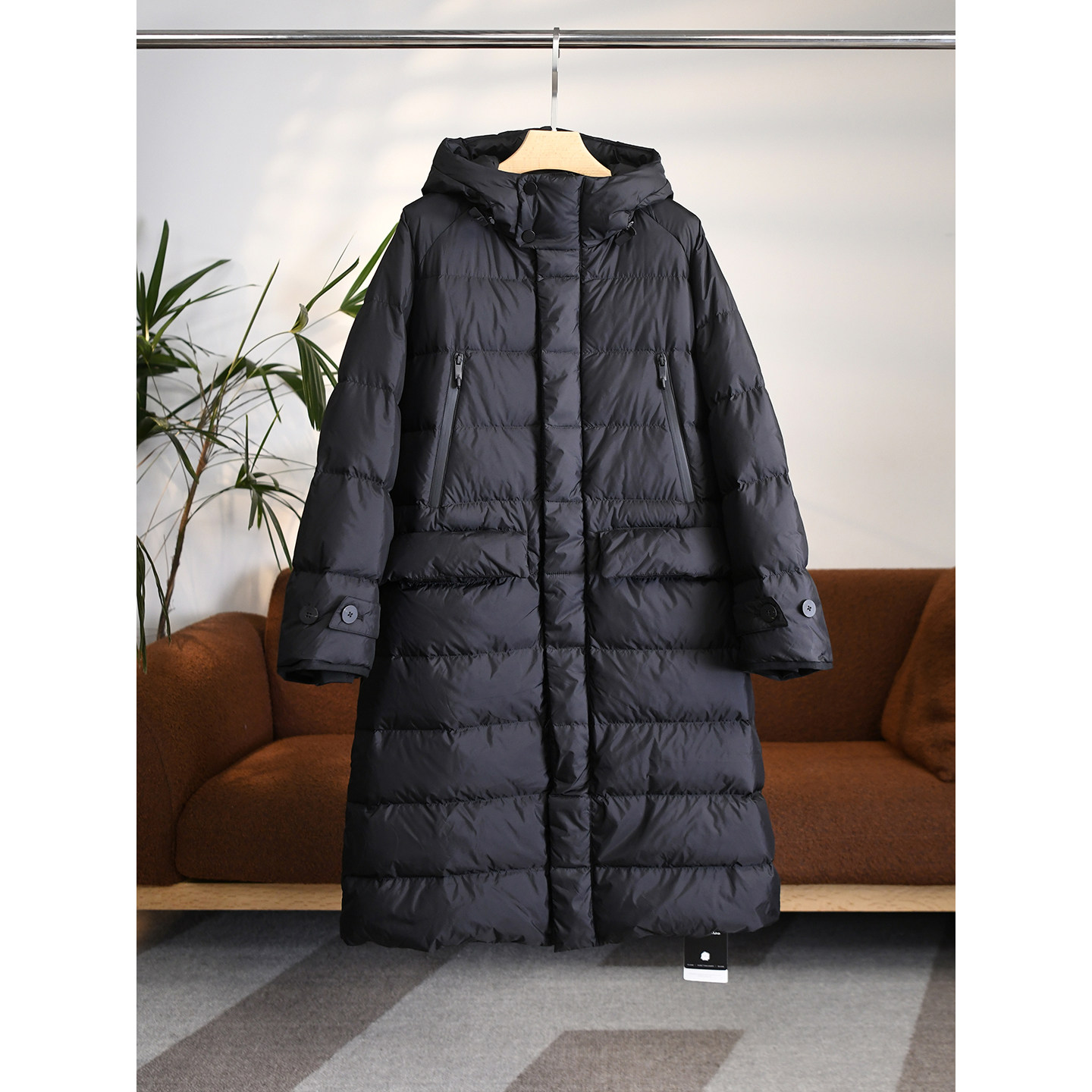 颖颖家 行走的羽绒被 设计感多口袋95鹅绒连帽中长款羽绒服W1749