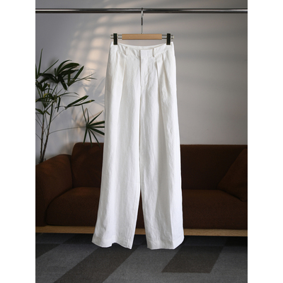 【颖颖家】夏日极简老钱感进口软亚麻压褶长裤宽松直筒显瘦W1943