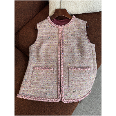 【颖颖家】原厂篙定小香马卡龙点彩呢花呢圆领马甲甜美轻奢W1894