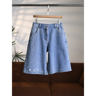 W2015 进口土耳其牛仔斜纹棉微破洞百慕大直筒五分中裤 颖颖家