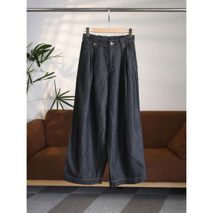 W1994 进口亚麻棉立体剪裁捏褶半松紧腰宽松阔腿九分裤 颖颖家