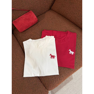 【颖颖家】马年限定~小马立体刺绣丝光棉圆领正肩短袖T恤W1886