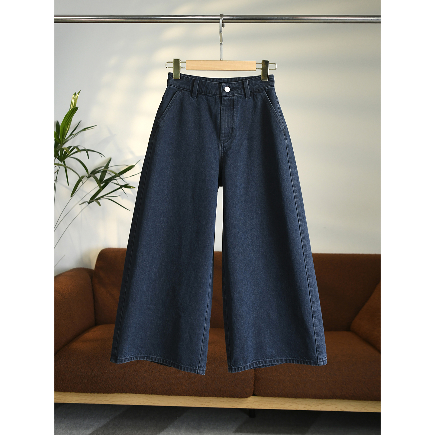 颖颖家 旺财系列 土耳其有机棉八九分直筒阔腿牛仔裤 洋气W1797