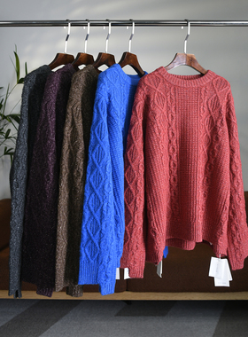 匠心J系羊绒真丝混纺粗纱线花纱重工绞花罗纹针织毛衣 加厚W1578