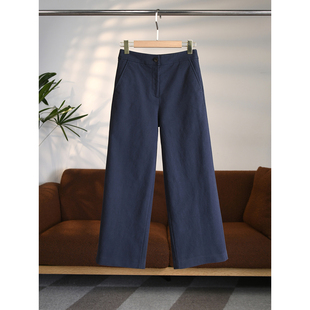 颖颖家 挺括有型简约百搭W1841 通勤中腰九分斜纹棉加绒直筒牛仔裤