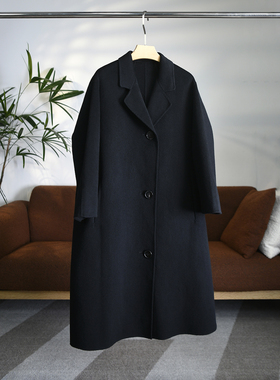 万年经典大气纯羊绒双面呢后中线平驳领单排三粒扣廓形大衣 W1577