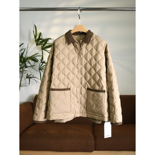 轻盈保暖外套W1520 灯芯绒翻领拼接羽绒服 颖颖家 日系文艺风系列