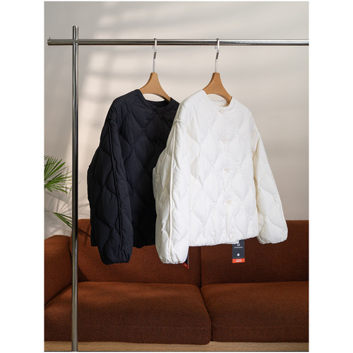 【颖颖家】信赖之选白鹅绒~极简菱格可调节抽绳宽松羽绒服 W2660