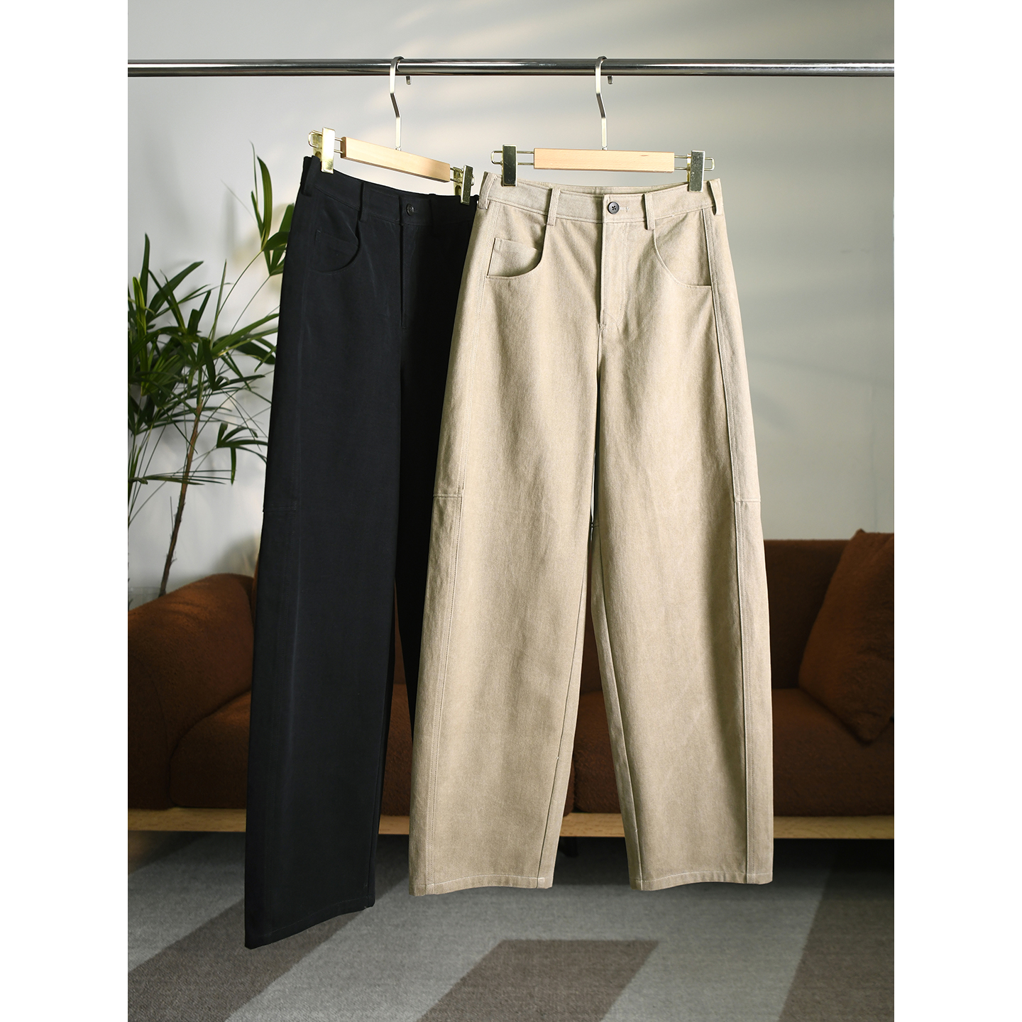 【颖颖家】雾面磨毛 立体剪裁高腰微弧形镰刀裤 休闲牛仔裤 W1523