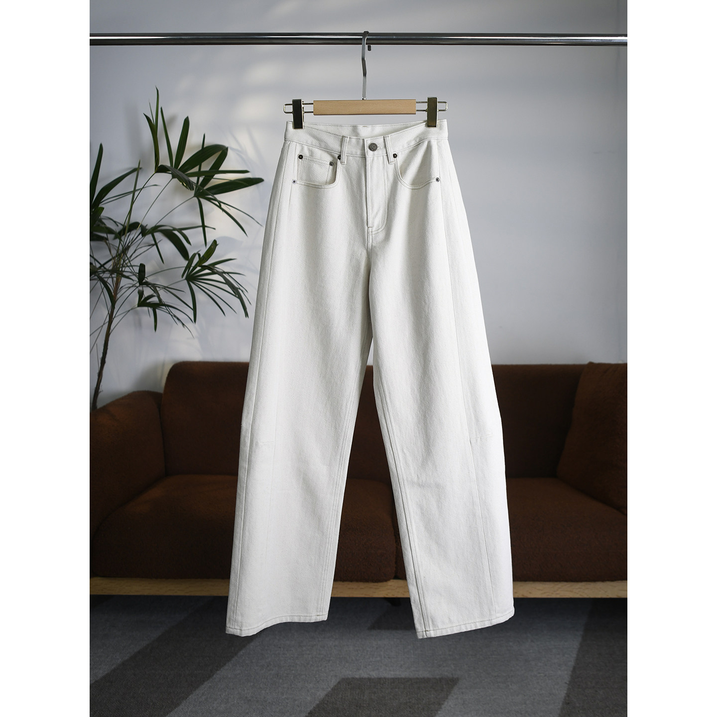 千挑万选!!! 无di百搭ZZ爱，法式复古茧型原棉白色牛仔裤W1644