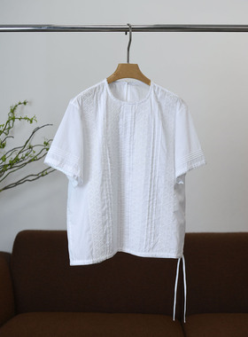 颖颖家  优雅小清新，好美好精致的重工刺绣 短袖衬衫 夏 W1090