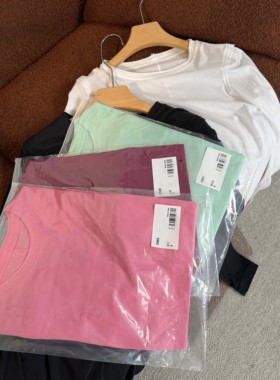 断货王 春夏圆领轻薄棉质多色卷边后缝单穿打底T恤女长袖修身N039