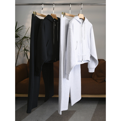 da王 进口纯棉内里磨毛水钻抽绳落肩休闲卫衣松紧腰卫裤套装W1755