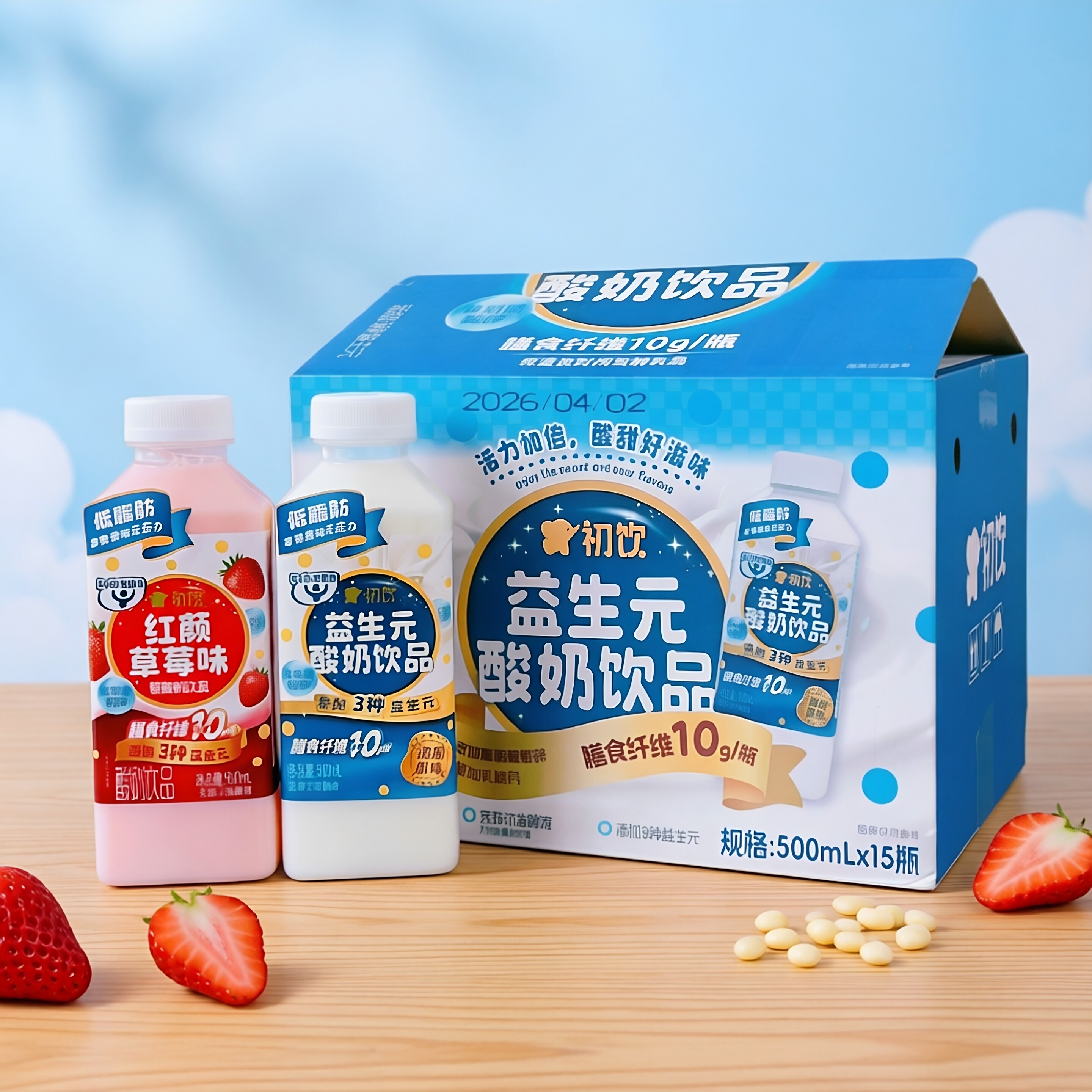 初饮益生元酸奶饮品500ml×5瓶红颜草莓味健康搭档酸奶含乳饮料图片