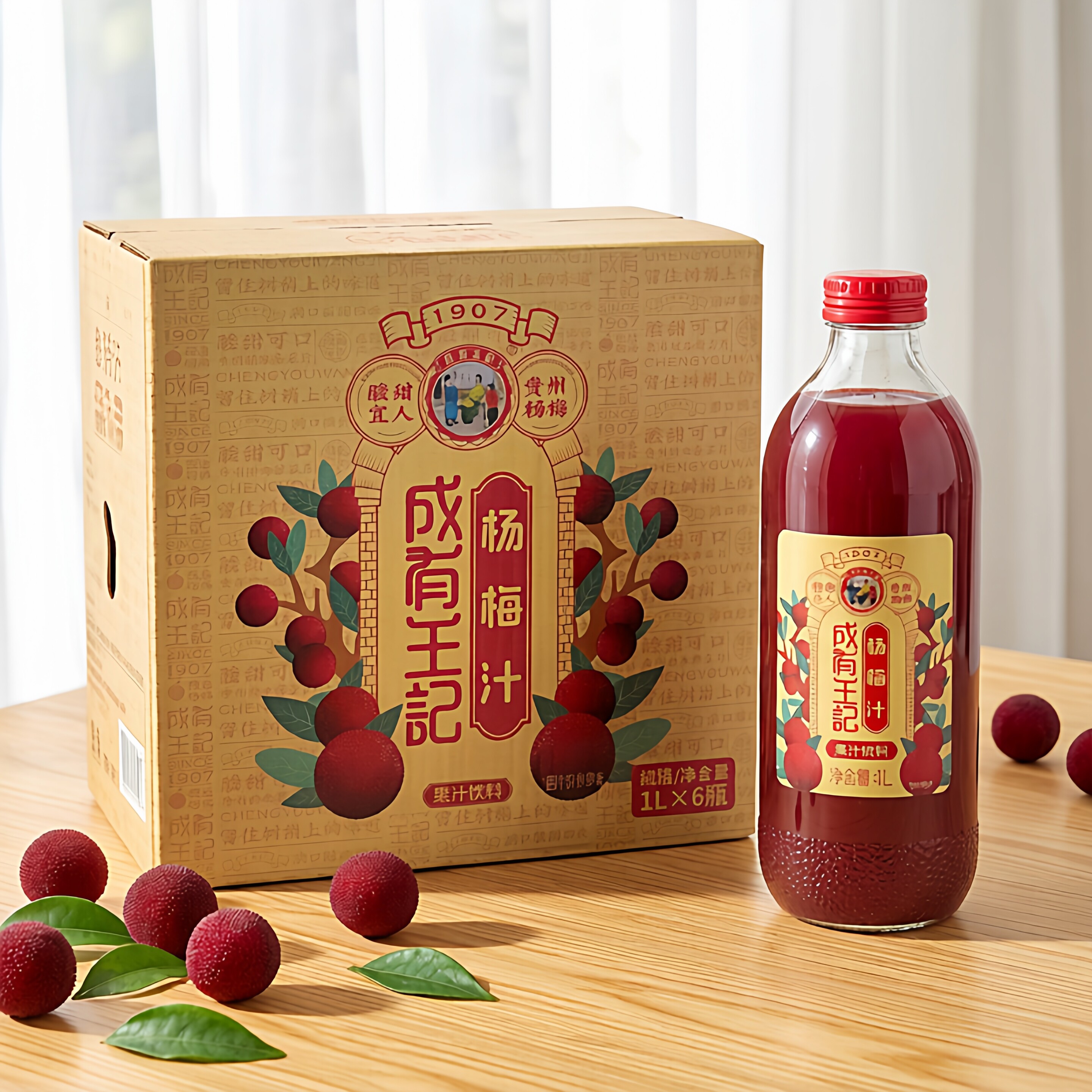 成有王记杨梅汁酸甜1L*6瓶原箱图片