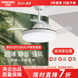 鸿雁照明风扇灯现代简约吊灯客厅卧室餐厅led灯家用电扇灯具