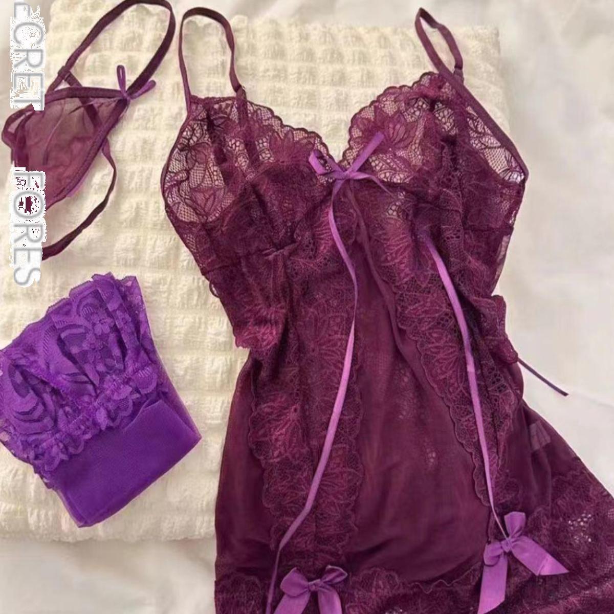 大码紫色蕾丝睡裙女夏显瘦防走光吊带家居服可外穿