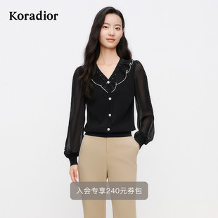 新款 钉珠装 拼接V领针织衫 时尚 饰上衣 女长袖 珂莱蒂尔2025年春季