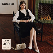 珂莱蒂尔2025秋新法式 假两件优雅气质收腰连衣裙