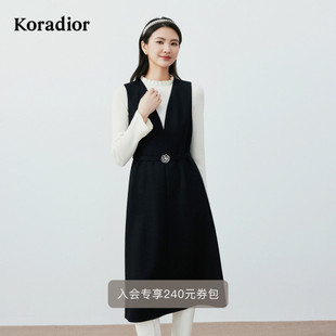 Koradior珂莱蒂尔商场同款 冬气质精致复古羊毛背心连衣裙女