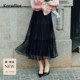 珂莱蒂尔垂感百褶a字半身裙子中长款 浪漫网纱裙2026年春新款