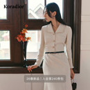 珂莱蒂尔2026年春新法式 鱼尾花呢连衣裙 宫廷名媛假两件珠片绣修身