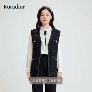 精致百搭花纱羊毛马夹女马甲 Koradior珂莱蒂尔秋季 商场同款