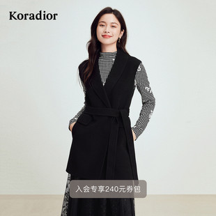 系腰带毛呢马甲背心外套女 绵羊毛气质通勤无袖 珂莱蒂尔秋季 款