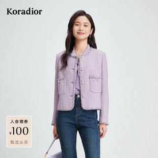 珂莱蒂尔秋季款法式香风短款羊毛呢外套女气质名媛风显白上衣