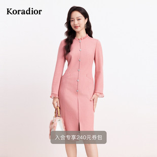 修身 优雅气质法式 珂莱蒂尔冬季 绵羊毛连衣裙 商场同款