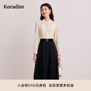 珂莱蒂尔早秋法式 连衣裙女 优雅气质减龄拼接蕾丝长袖
