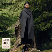 珂莱蒂尔2025年冬新款 瑰丽大衣 绵羊毛双面呢大衣宽松可拆围脖