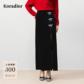 珂莱蒂尔Koradior商场同款 法式 华丽风优雅蝴蝶结半身裙丝绒裙